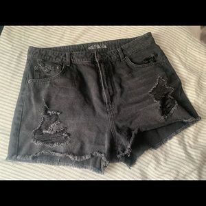 Distressed Black Shorts